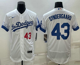 Men%27s Los Angeles Dodgers #43 Noah Syndergaard Number White 2022 City Connect Flex Base Stitched Jersey